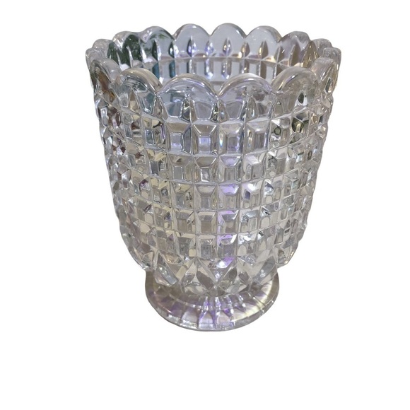 Vintage Crystal Waffle Block Pedestal Spooner 4.5” Tall - Picture 1 of 10